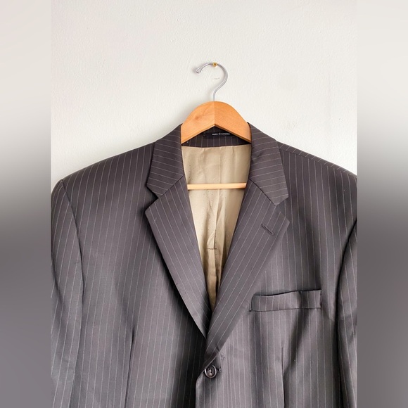 Calvin Klein Wool Pinstripe Brown Blazer Sport Coat Suit Jacket Three Button 42R - Picture 3 of 12
